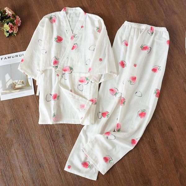Abbigliamento etnico giapponese Kawaii pigiameria stampa set a maniche lunghe per le donne primavera autunno pigiama Yukata stile asiatico Kimono casual homewear