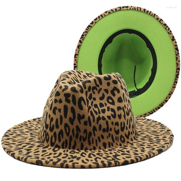 Berretti Cappelli Fedora con stampa leopardata invernale Cappello da jazz in feltro di lana piatto europeo americano da donna per uomo Goth Top Wedding