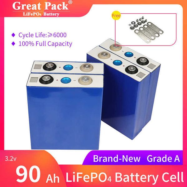 Wiederaufladbare 8pcs 3,2 V 90AH Brandneue Note A LifePO4 Batteriezelle Deep Cycle 100% voller Kapazitäten Lithium -Ionen Solar Power Bank