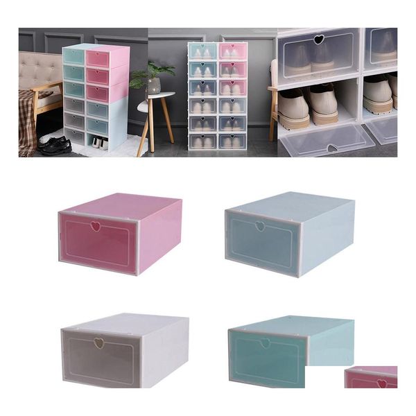 Aufbewahrungstaschen 1 Stück faltbare klare Schuhe Box Kunststoff stapelbar Schuh Organizer Stapeln Platzsparend25 Drop Lieferung Home Garden Houseke Dhqpn