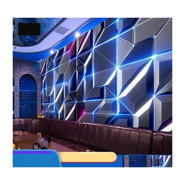 Tapeten 3D-Beleuchtungstechnik Ktv Esports El Internet Bar Dekoration Wandbild Privatkino Coole geometrische Tapete Drop Del Dhbqe