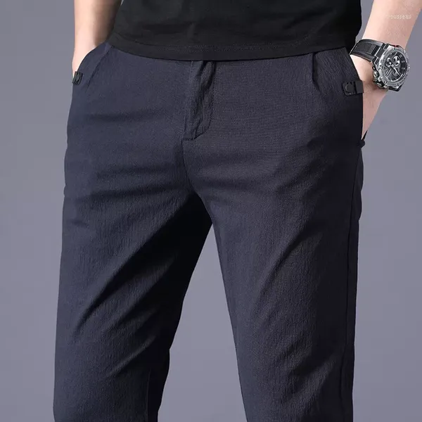 Calça masculina Business Business Slim Casual Moda Classic Style Calça de elasticidade masculino Marinha cinza marinha azul preto outono masculino