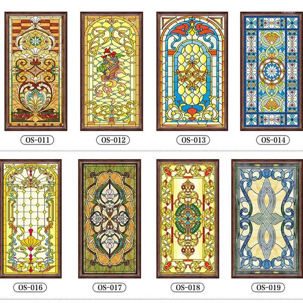 Adesivi per finestre Pellicola per vetrate per chiesa Pellicola per vetri colorati personalizzata Privacy statica Pellicola per la casa statica PVC Decorativo autoadesivo 32 stili