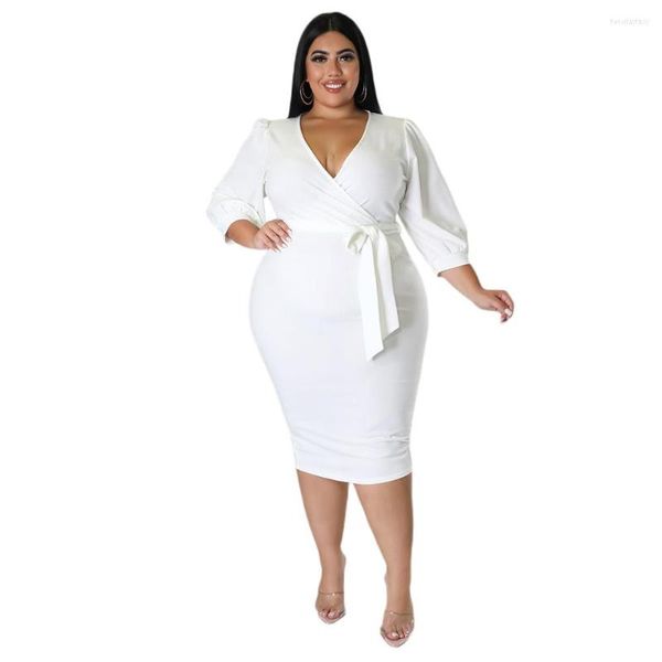 Plus Größe Kleider Große Schöne Frauen Bleistift Kleid Weibliche Sexy Robe Mädchen Casual Bandage Vestidos Elegante Dame