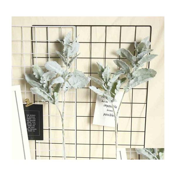 Dekorative Blumen Kränze Künstliche hochwertige beflockte Silberblätter Chrysanthemenseide Lämmer Ohrenspray Grün für Heimdekoration Wir Dhzjp