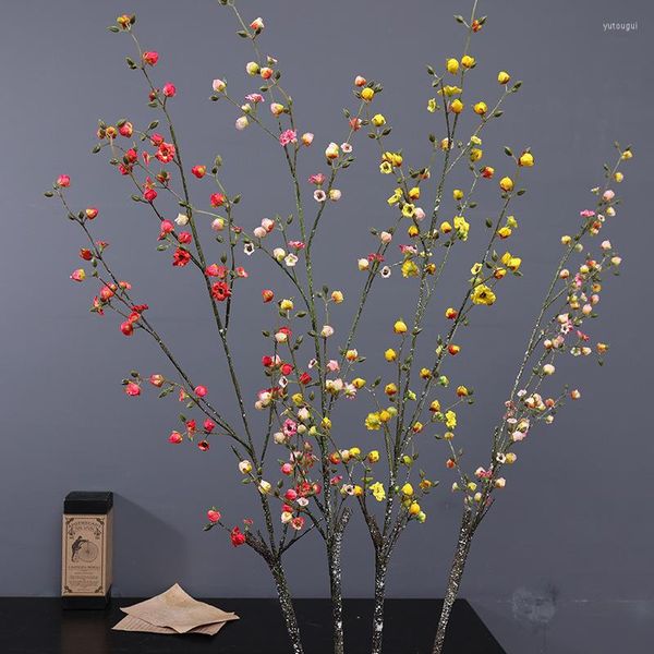 Flores decorativas Brote de melocotón de lujo Rama larga grande Decoración de mesa para el hogar Seda Artificial Po Props El Decoración Flores Flores de cerezo