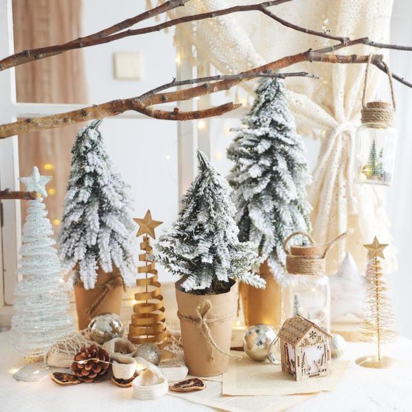 Decorações de Natal Simulação Falling Snow Tree Decoration Pine Cedar Desktop Ornaments for Party Indoor Home Decor