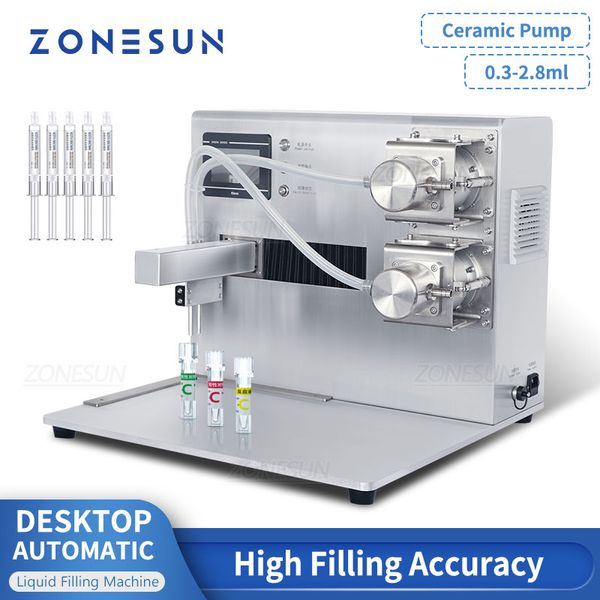 ZONESUN ZS-YTXY2 Machine de remplissage de réactif chimique à double tête Pompes en céramique Machine à emballer liquide de remplissage à petite dose