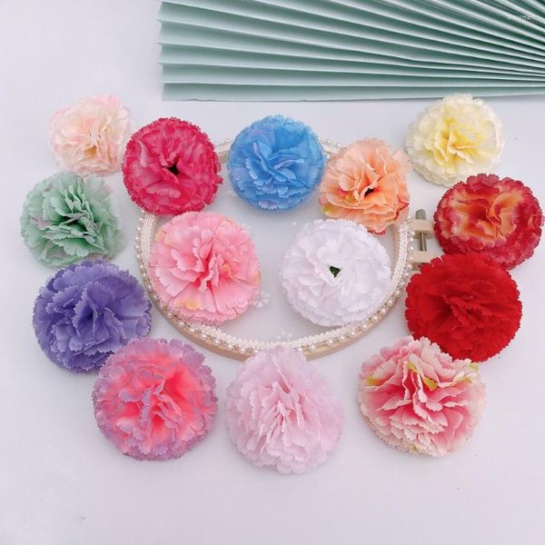 Fiori decorativi 10pcs Simulazione di fiori di seta di garofano Piccola palla di schiuma per tende di perline artificiali lilla