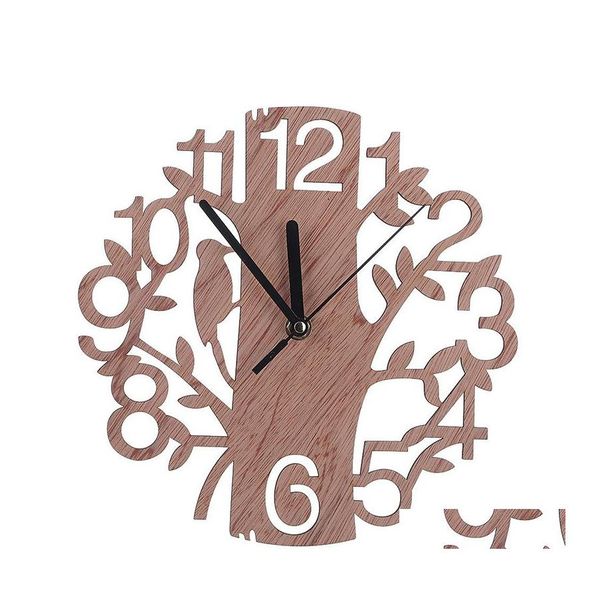 Rel￳gios de parede 3d Digital Wooden Clock Hollow Cirrining Ornamentos