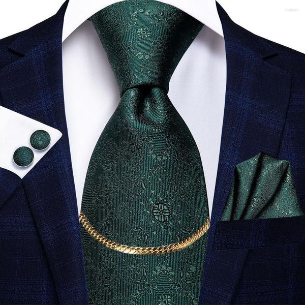 Бобовые галстуки Hi-Tie Green Solid Luxury Silk Wedding Men's Men's Swtories Hanky ​​Mufflinks устанавливают моду с золотой цепочкой для мужчин классический бизнес