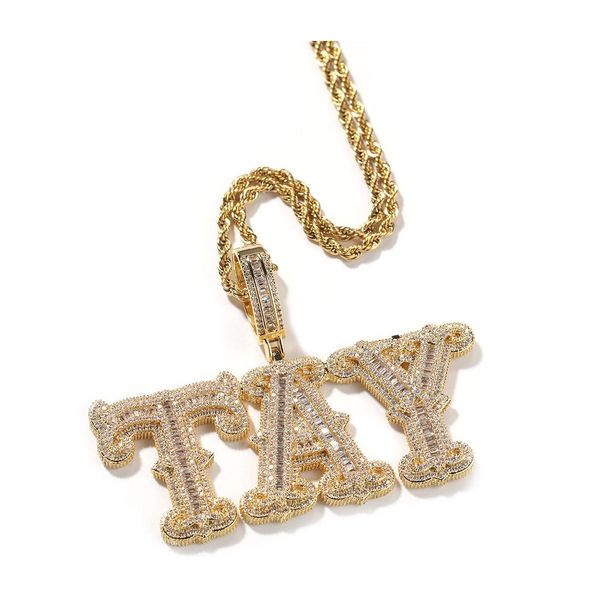 Colares pendentes Hip Hop az Nome personalizado Letras de colar Iced Out Bling 18K Real Gold Plated Drop Deliver