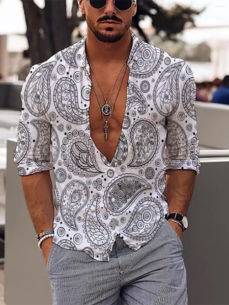 Camicie casual da uomo Vintage Paisley Stampa manica lunga Slim per uomo Autunno virilità Camicetta con bottoni Homme Top Camicia da uomo con risvolto Streetwear