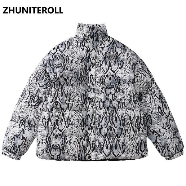 Daunenparkas für Herren, Harajuku, Herren-Hip-Hop-Parka, Streetwear, Schlangenhaut-Druck, Mantel, Baumwolle, Windjacke, Winter, gepolstert, warm, Oberbekleidung, Oberteile