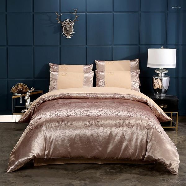 Set di biancheria da letto Motivo Raso Jacquard Set di lusso Biancheria da letto morbida Copripiumino / Copripiumino Lenzuolo da letto 4 pezzi