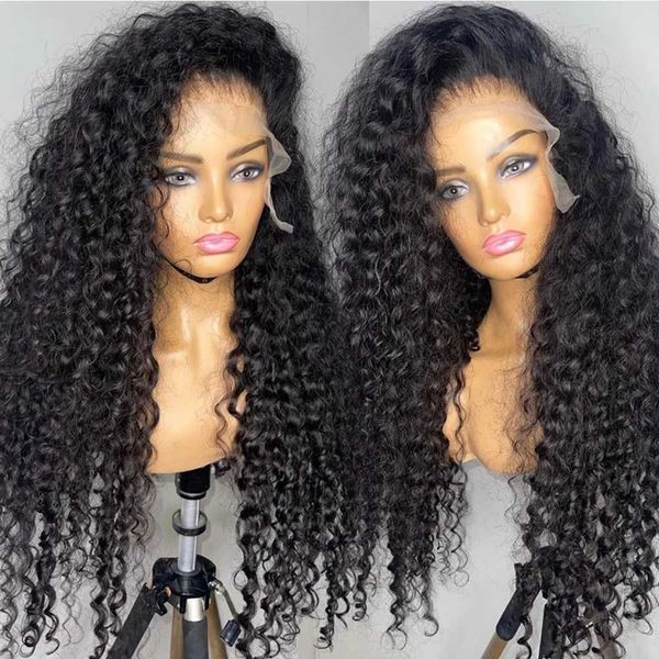 Горячие кружевные парики, черные кудрявые вьющиеся волосы 13x4, средняя часть, длинная передняя часть для женщин, термостойкие бесклеевые афро синтетические волосы 221216