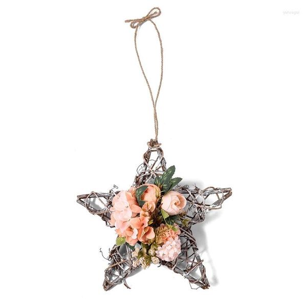 Decoratieve Bloemen Nordic Vijfpuntige Ster Vorm Simulatie Krans Deur Wanddecoratie Thuis Lente Bloemen Ornament Nep Bloem