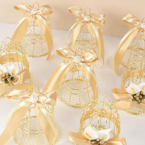Confezione regalo 1 pezzo Mini metallo oro vintage retrò gabbia per uccelli scatole di caramelle scatola di bomboniere per baby shower per ospiti di nozze souvenir di compleanno per feste