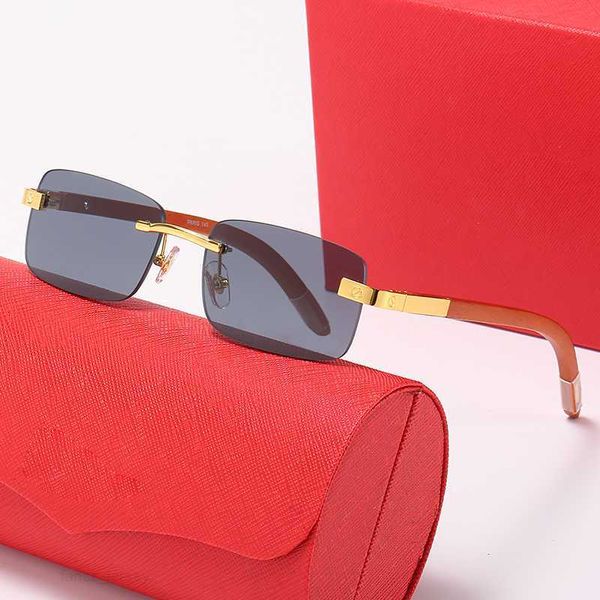 Markendesigner-Sonnenbrillen für Herren, Retro-Vintage-Brillen, rechteckig, rahmenlos, randlos, Holz, Bambus, Sonnenbrillenrahmen, Damenmode, Metall