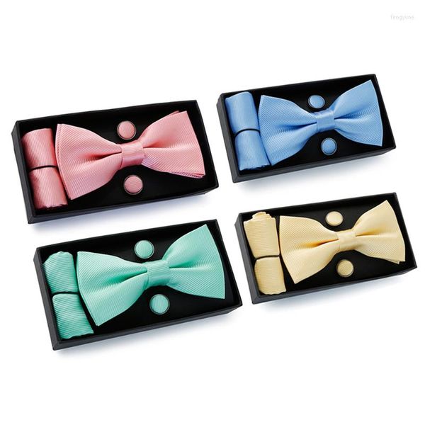 Bow Sices Man Bowtie Cravat установлена ​​в подарочной коробке и карманном квадратном костюме запонок для мужской вечеринки свадебная мода Batterfly Black