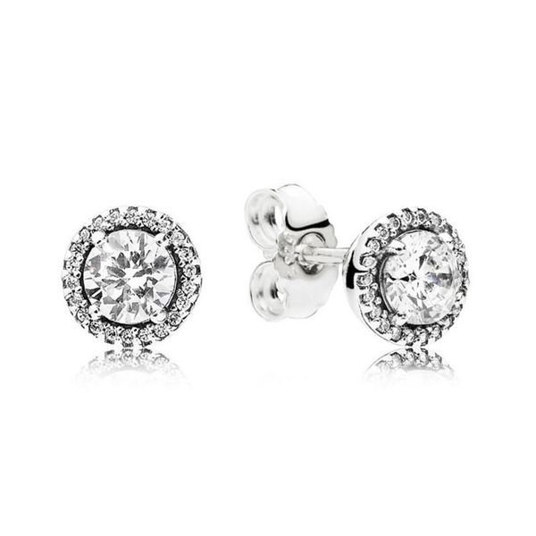 Круглые серьги с залогами Halo Real Saterling Silver for Pandora CZ Diamond Wedding Jewelry для женщин девушки розовый золото подруга Подарочная серьга с оригинальной коробкой