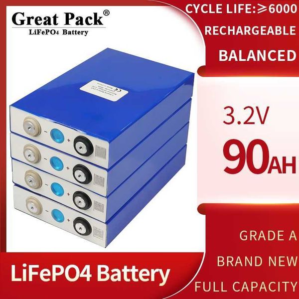 Banco de energía solar 32PCS 3.2V 90Ah 100% Capacidad total LiFePO4 Célula de batería Recargable Nuevo Grado A Iones de litio para RV