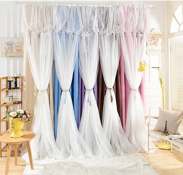 Tenda Personalizzata Principessa Bellezza Coreano Ombra Fresca Camera Da Letto Della Ragazza Pizzo Trasparente Tulle Soggiorno 5 Colori Panno Oscurante