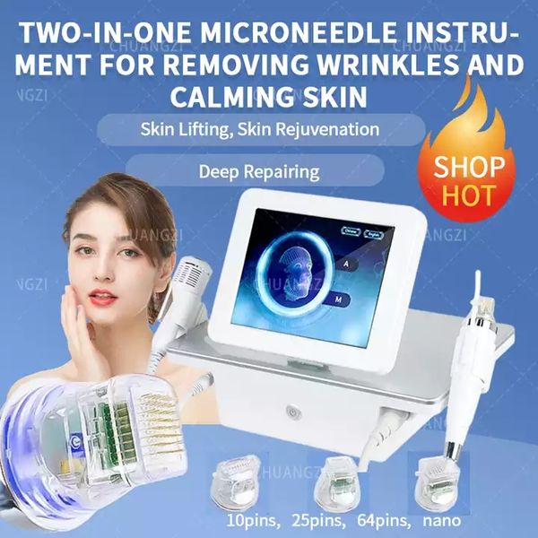 Macchina ad ultrasuoni terapeutica 2 in1 RF Fractional Microneedling Cold Hammer Ringiovanimento della pelle Trattamento viso dimagrante Cicatrici da acne