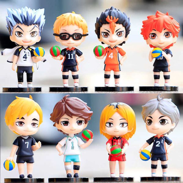 Action Toy Figure Haikyuu Figure Anime 8pcs / Set Giocattoli Cartoon Shoyo Tobio Kenma Tooru PVC Modello Bambole Pallavolo Bambini Regali Fidget Toys T230105