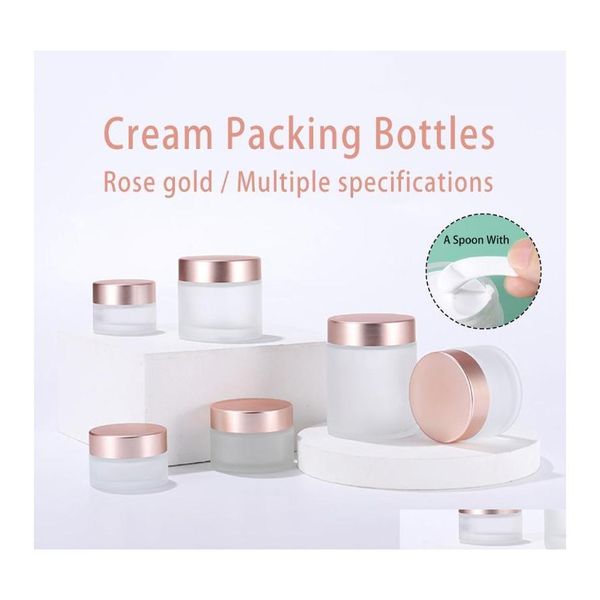 Bottiglie di stoccaggio Barattoli Barattolo di crema di vetro trasparente smerigliato Contenitore cosmetico 5G 10G 15G 20G 30G 50G 60G 100G Coperchio in oro rosa Pentola vuota Refi Dhhup