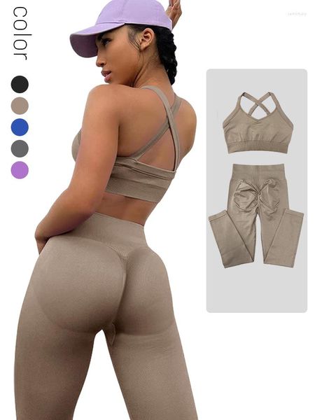 Aktive Sets SALSPOR 2PCS Nahtlose Sport Set Backless Lauf Bh Sexy BuLift Yoga Athletische Hosen Workout Outfit Gym Fitness anzug