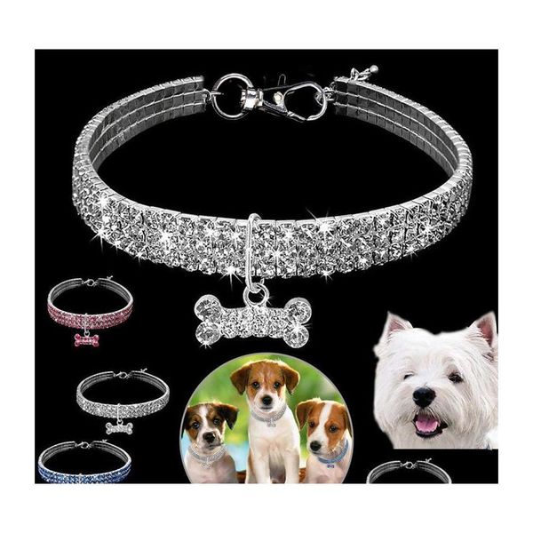 Hundebekleidung Kristall 3 Reihen elastische Haustierhalskette Kette Katzenhalsband liefert kleine Schmuckanhänger Zubehör Drop Lieferung Hausgarten Dhuyn