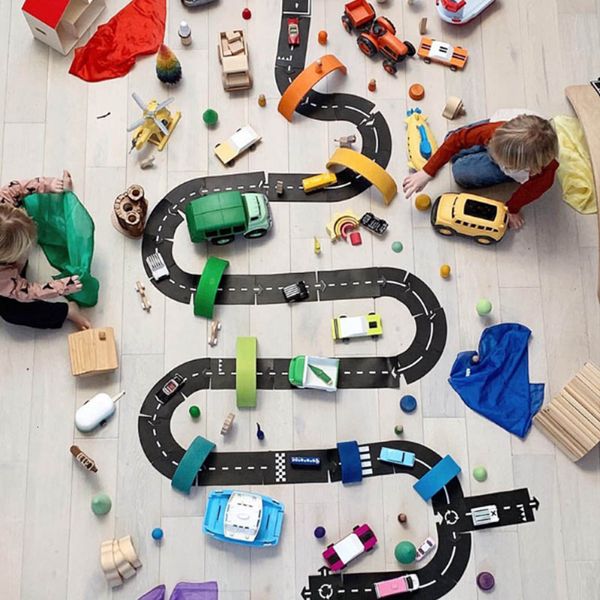 Blöcke DIY Verkehrsspielzeug für Kinder Straßenbau Spielzeugauto Fahrbahn Schnellstraße Autobahn Flexibles Puzzle Track Spiel Szene Set Matte 230105