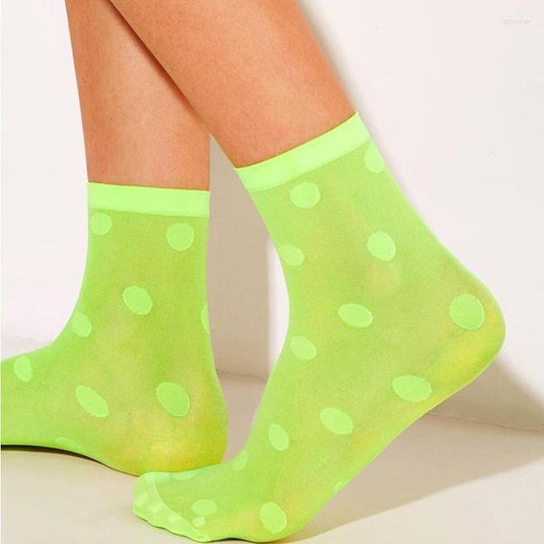 Mulheres meias bkld moda fishnet transparente senhoras de verão harajuku neon verde polka dot malha