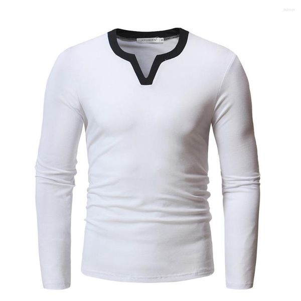 T-shirt da uomo T-shirt da uomo con scollo a V Tinta unita Slim Fit Casual Manica lunga Basic T-shirt Top Pullover H30