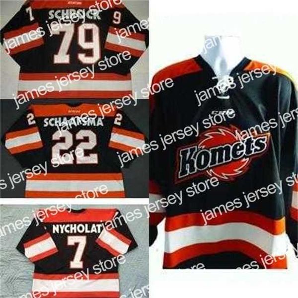 Хоккейная одежда колледжа Thr Mens Womens Kids Customized ECHL Fort Wayne Komets 79 Kayleigh Schrock 22 Jamie Schaafsma 100% вышивка Дешевые хоккейные майки Goalit Cut