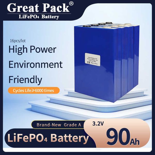 Solar Power Bank 16PCS 3,2V 90Ah Deep Cycle LiFePO4 Batteriezelle wiederaufladbar Nagelneu 100% Lithium-Ionen mit voller Kapazität für Wohnmobile