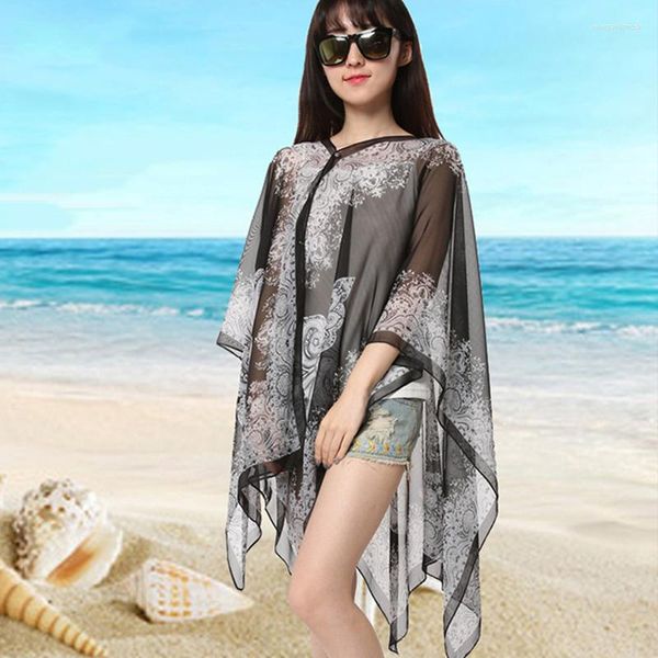 Sciarpe Primavera Estate Vary Versatile Magic Chiffon Scialle Protezione solare Telo mare Sottile traslucenza Stampa Moda Donna coreana Sciarpa D3