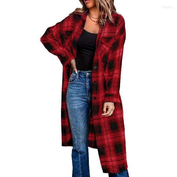 Camicette da donna Vrouw 2023 Herfst Plaid Shirt Vrouwen Vintage Kimono Lange Overhemd Vest Bovenkleding Womens Tops En Blusa Mujer