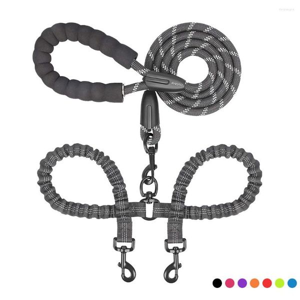 Hundehalsbänder Haustier Zweikopfleine One Tow Two Walking Retractable High Elastic Luminous für kleine große Hunde