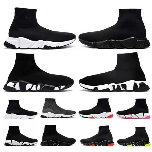 2022 Meia Tênis Esportes Botas Planas Tênis de Corrida Bege Glitter Azul Graffiti Cadarço Triplo Preto Branco Transparente Sola Luxo Masculino Feminino Tamanho 36-45 NO18