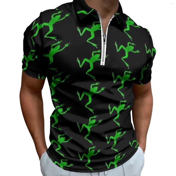 Polo da uomo T-shirt casual con stampa rana verde T-shirt con animali che saltano Polo retrò Estate maniche corte Top stampati 4XL 5XL 6XL