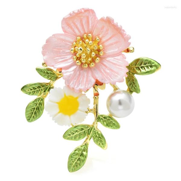 Броши Wulibaby Sakura Flower для женщин 2-цветовая эмалевая жемчужная романтическая персиковая вечеринка.