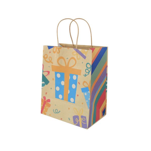 Festa de aniversário de impressão personalizada Biodegradable reciclado Kraft Paper Candy Gift Hand Bags A373