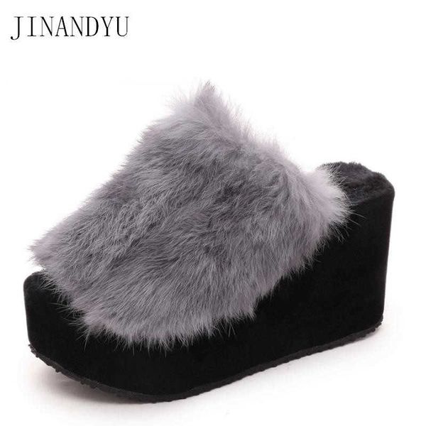 Stivali Pantofole di cotone da esterno Donna Pelliccia sintetica Donna Peluche Caldo e confortevole Interno Aumenta zeppe Scarpe Moda 221215