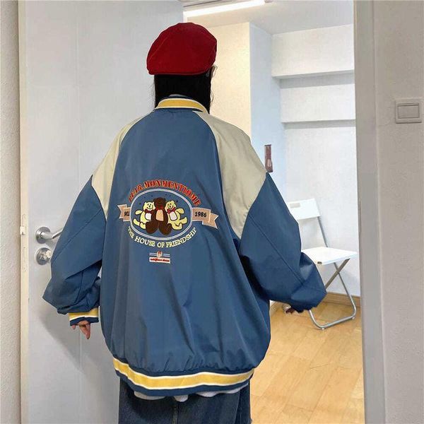 Giacche da uomo Giacca uniforme da baseball con ricamo orso Uomo Donna 2023 Primavera Autunno Coreano Oversize BF Studente Hip Hop Punk Cappotti di giunzione