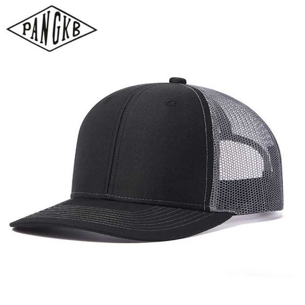 Snapbacks PANGKB Marke Blank Black Cap Solide Mesh Atmungsaktive Snapback Hut Großhandel benutzerdefinierte Erwachsene Sommer Outdoor Radfahren Sport Trucker Cap 0105