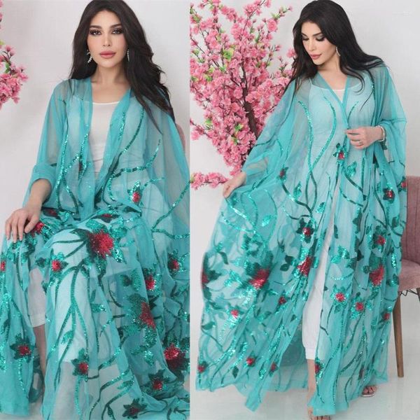 Ethnische Kleidung Arabische islamische Outfits Muslim Open Abaya Frauen Hijab Kleid Fledermausärmel Dubai Luxus Pailletten Abendkleid Kimono Mitte