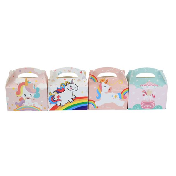 Tragbare Griff Cartoons Einhorn Muster Kuchen Cookie Papier Verpackung Box Für Kinder Party Süße Geschenk Boxen A374