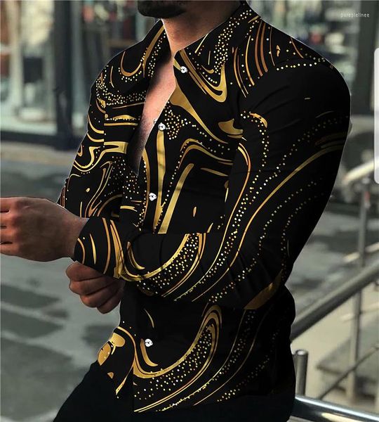 Camicie casual da uomo Camicia hawaiana da uomo 2023 Bottone singolo Fashion Catena d'oro Manica corta Top stampato 5XL